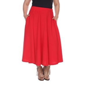 White Mark red flare midi skirt